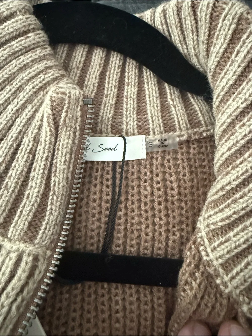 Mustard Seed Sleeveless Zip-Front V-Neck Sweater Vest - Beige